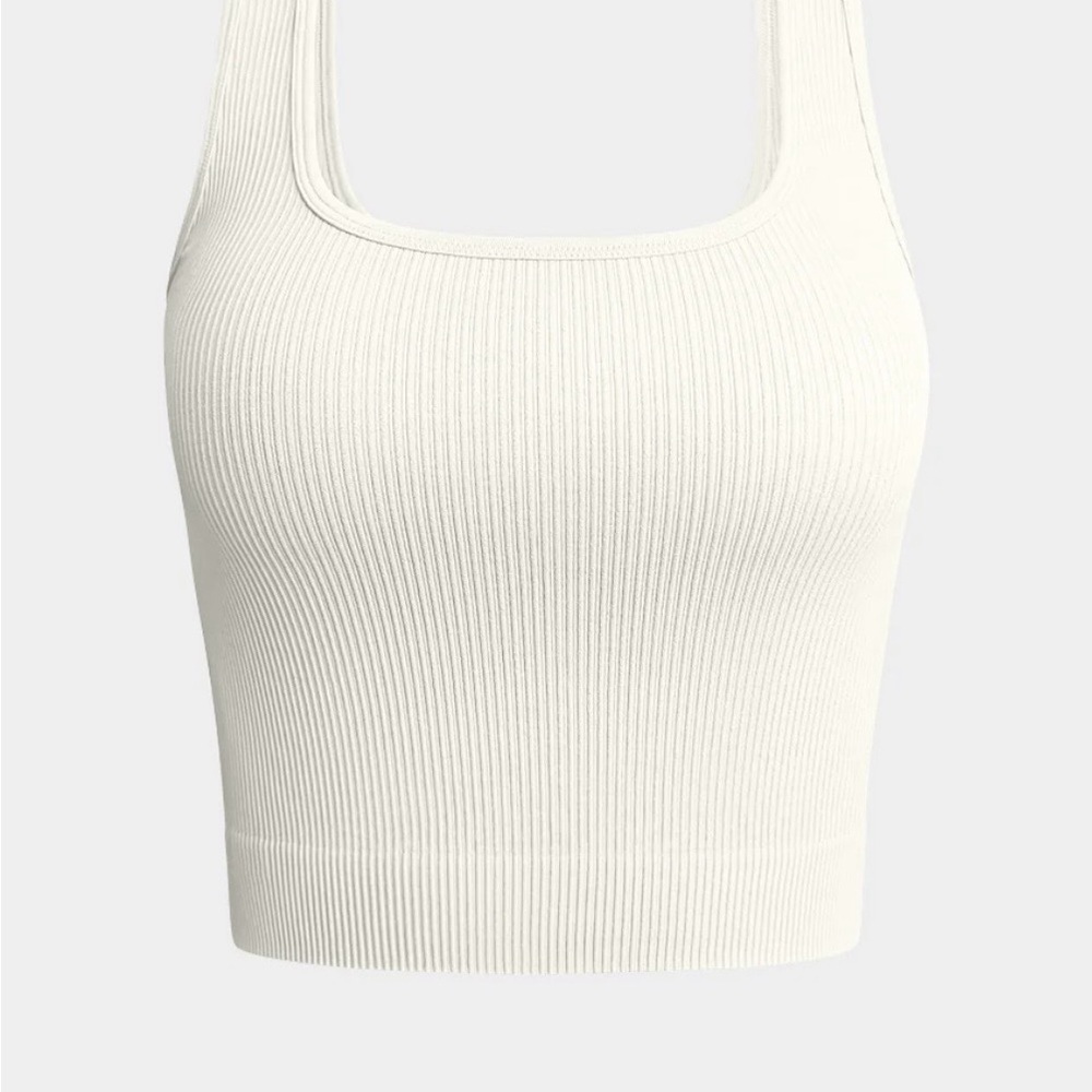 OQQ Ribbed Cream Crop Top